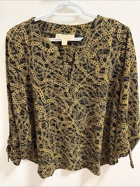 MICHAEL Michael Kors Black Blouse with Gold Chain Print